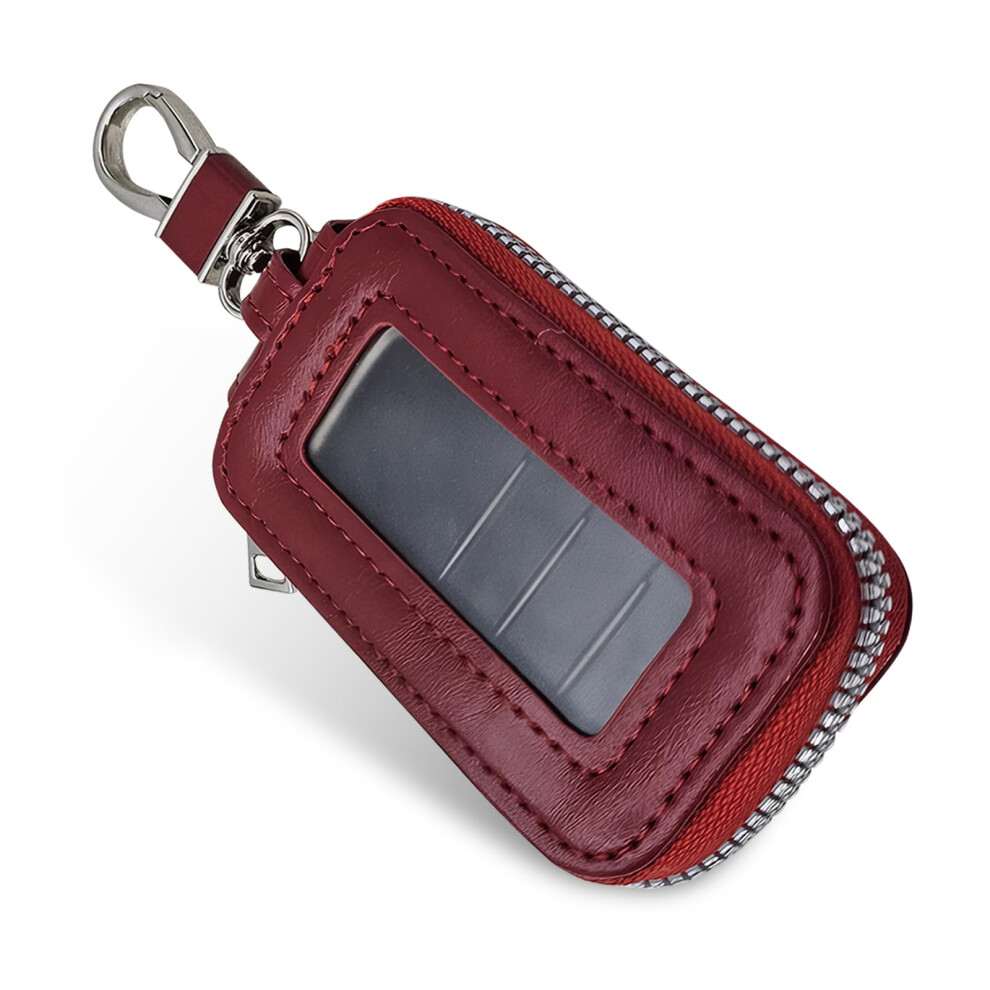Car Key Fob Cover Wine Leather With Metal Hook Scratchresistant Protector For Smart Key Red 9070919986987