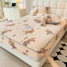 Coral Velvet Fitted Sheet Warm Fleece Deep Pocket Elastic Wrap Cartoon Rabbit Print 150x200cm