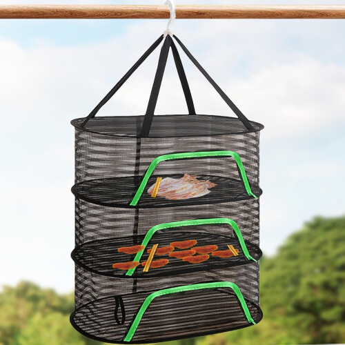 Herb Drying Rack 3 Layer Foldable Mesh with Zipper and Windproof Hook for Herbs Vegetables 1