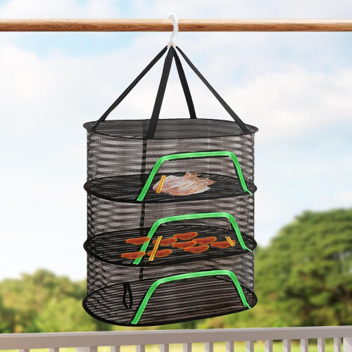 Herb Drying Rack 3 Layer Foldable Mesh with Zipper and Windproof Hook for Herbs Vegetables 2