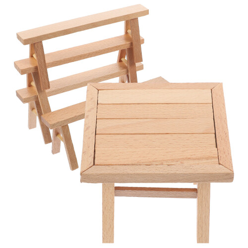 4Sets Wooden Puzzle Toy DIY Assembly Beige Table and Stools Model
