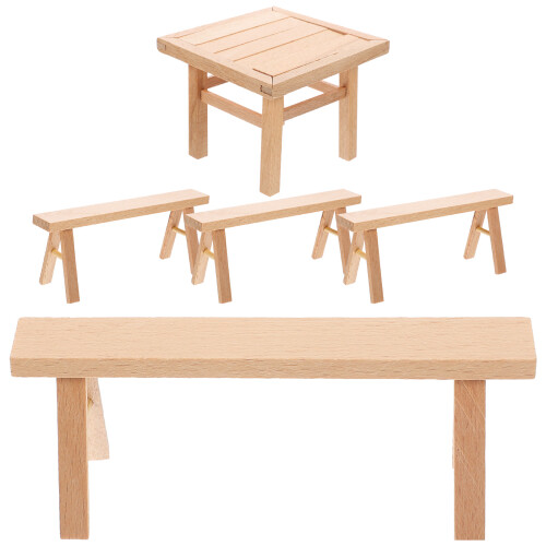 4Sets Wooden Puzzle Toy DIY Assembly Beige Table and Stools Model 1