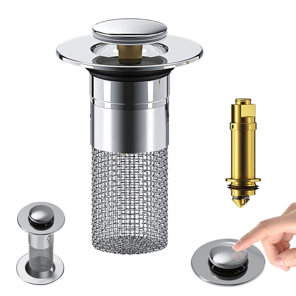 Bathroom Sink Drain Stopper With Hair Catcher, Pop Up Strainer, Brass Core, Universal Fit 9174973513094