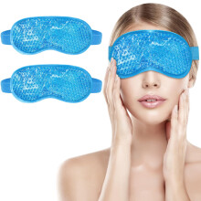 2 Pack Gel Eye Mask for Puffiness Relief, Reusable Hot Cold Therapy with Plush Backing, Blue
