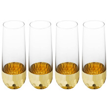 Stemless Champagne Flutes Set of 4 with Hammered Brass Base, 8oz Elegant Cocktail Glasses
