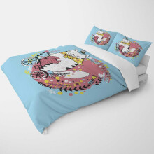 Queen Duvet Cover Set Sky Blue Cat Print 3 Piece Bedding with Pillow Shams Breathable Microfiber