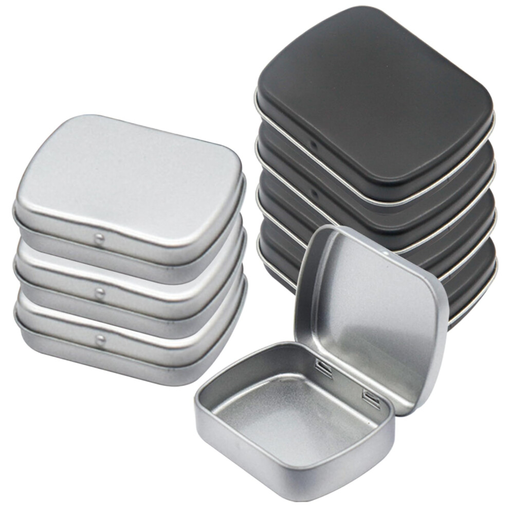 Small Metal Tin Box Set of 8, Hinged Containers with Lids for Pills, Candy, Travel and Crafts