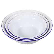 3PCS Vintage Enamel Bowls with Rolled Edges, Durable Enamelware for Kitchen Serving and Storage