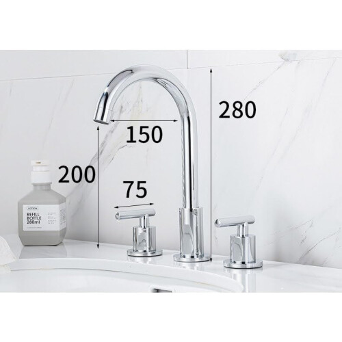Solid Brass Bathroom Faucet Polished Chrome Basin Mixer Tap Deck Mounted Double Handle Lead 1