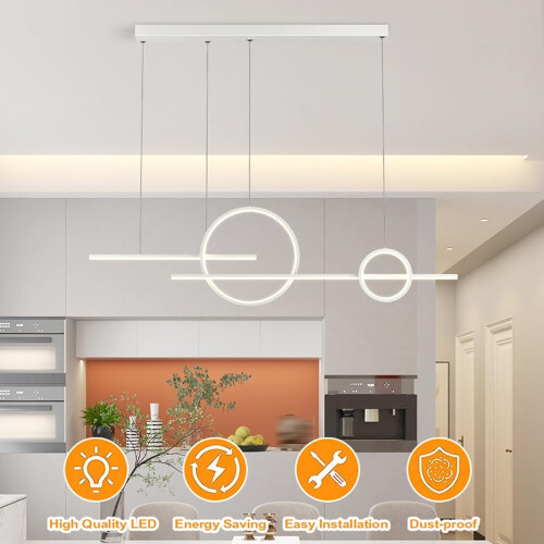 LED Pendant Light 43' Modern Linear Chandelier for Kitchen Island, Dimmable with Remote 1