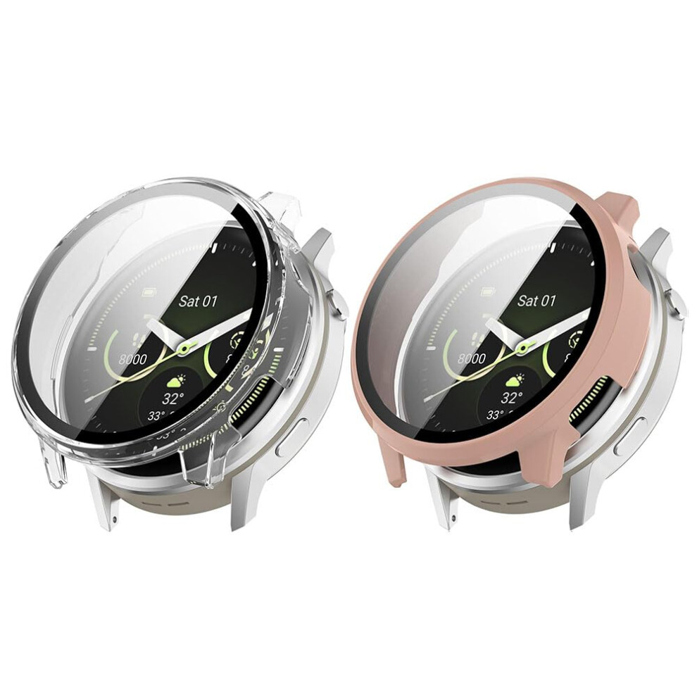 Case For Garmin Venu 4 45Mm With 9H Tempered Glass Screen Protector, 2 Pack Pink And Green Pink,Green 9070919963117