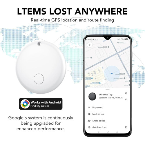Bluetooth Tracker for Android with Google Find My Device, IP68 Waterproof Tag, Replaceable Battery, Locator for Keys Wallet Luggage, 1Pack White 1