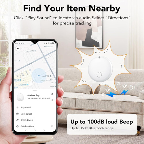 Bluetooth Tracker for Android with Google Find My Device, IP68 Waterproof Tag, Replaceable Battery, Locator for Keys Wallet Luggage, 1Pack White 2