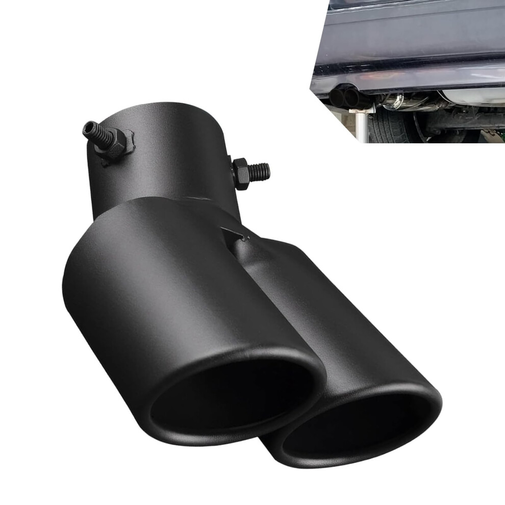 Universal Stainless Steel Dual Exhaust Tip Noise Reduction Double Outlet Corrosion Resistant Black 9053599196563