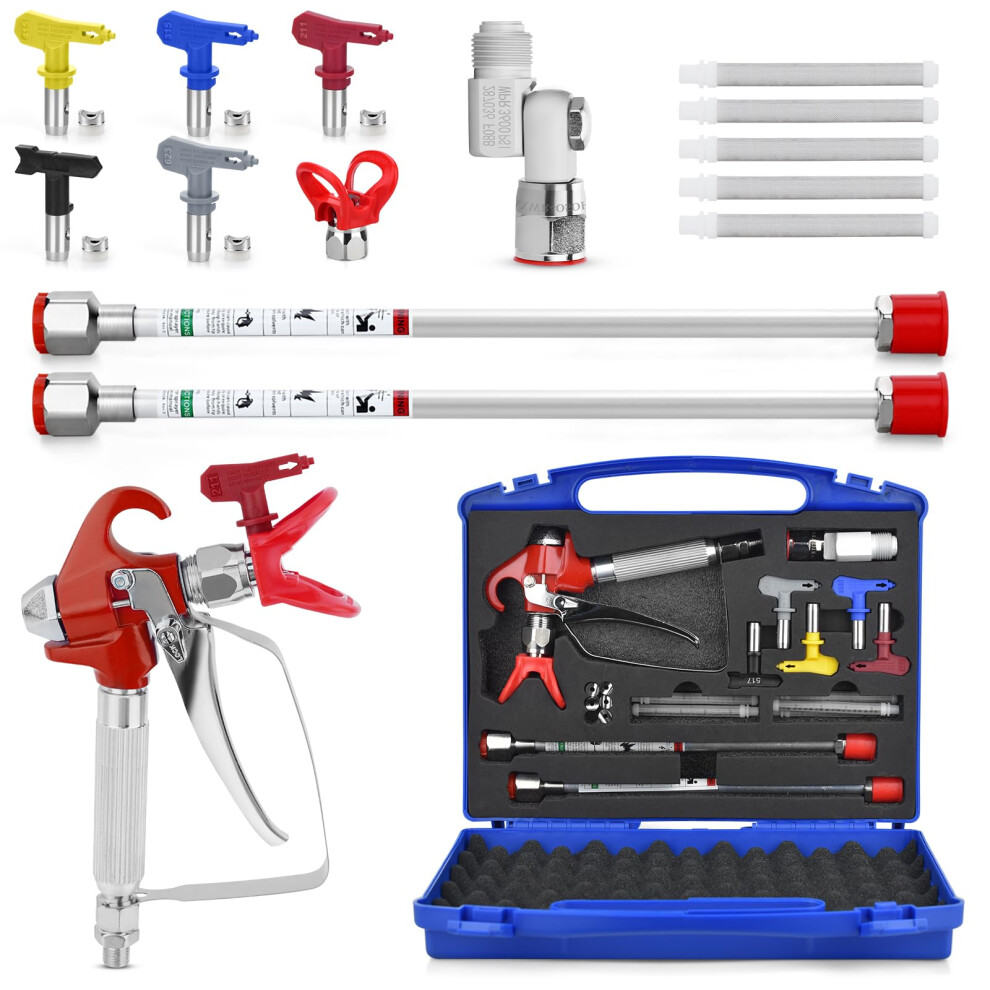 16Pcs Airless Paint Sprayer Gun Kit 3600 Psi With Tips Wands Nozzle Guard Filters And Storage Box 9044945413618