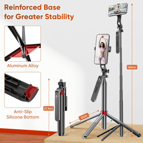 62' Phone Tripod Selfie Stick with Light, 360 Rotation, Remote Control, for iPhone, Android, GoPro 1