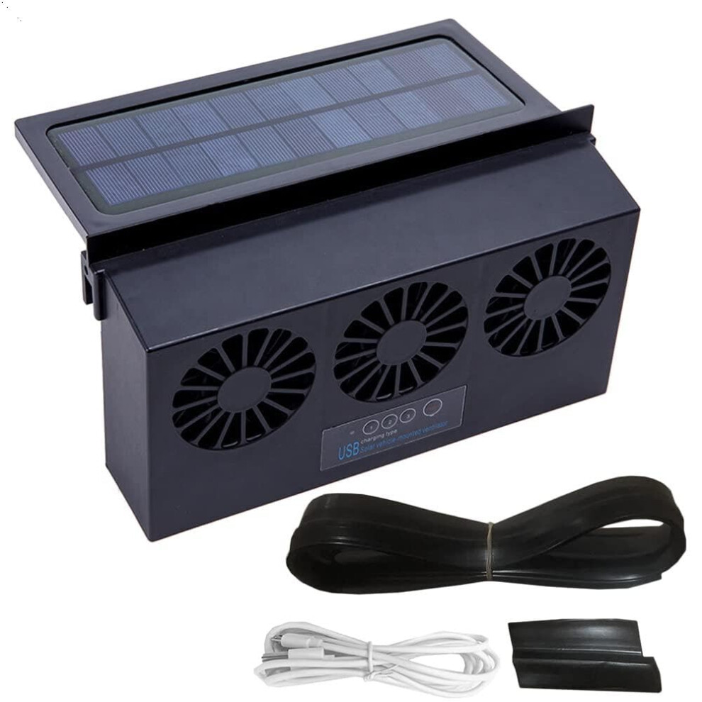 Solar Powered Car Window Cooling Fan With 3 Outlets, Speed Ventilation And Odor Removal 9053599196914