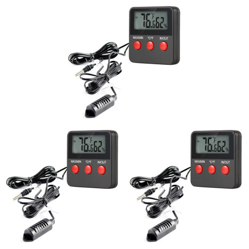 3Pièces Thermomètres Digital Noir Température Humidité 1