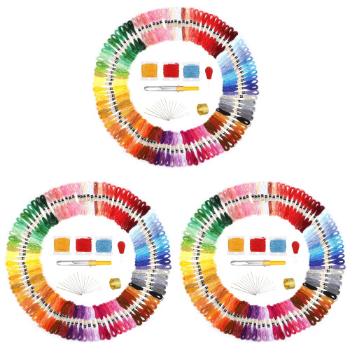 3Ensembles Ensemble Fils Broderie DIY Polyester Aiguilles Multicouleurs 1