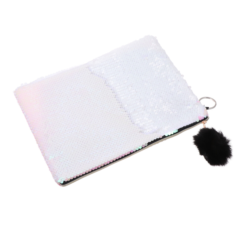 Inoomp White 2Pcs Sequined Cosmetic Bag For Women Multifunction Makeup Pouch
