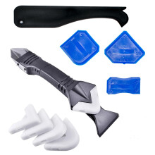 3 in 1 Caulking Tool Set with Stainless Steel Scraper and Replaceable Silicone Pads for Bathroom Kitchen Windows