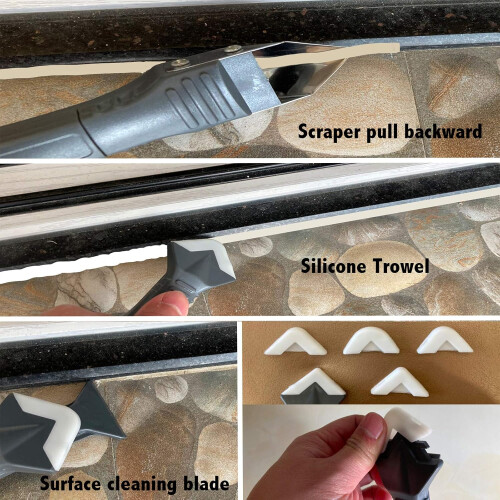 3 in 1 Caulking Tool Set with Stainless Steel Scraper and Replaceable Silicone Pads for Bathroom Kitchen Windows 1