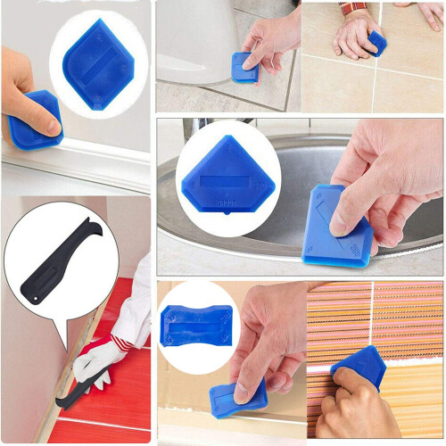 3 in 1 Caulking Tool Set with Stainless Steel Scraper and Replaceable Silicone Pads for Bathroom Kitchen Windows 2