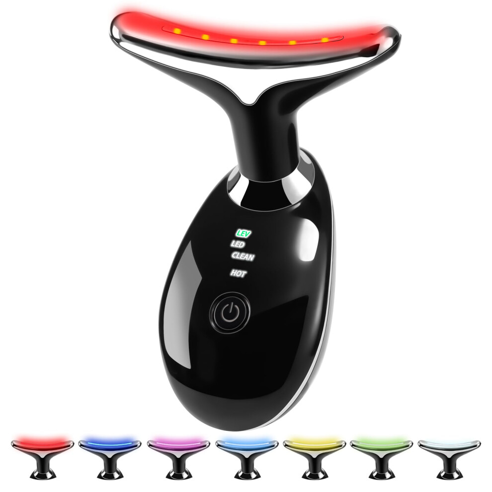 Black Led Face Massager With 7Color Therapy For Wrinkle Reduction, Face Lifting And Neck Care