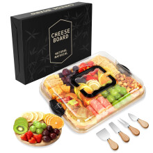 Charcuterie Board Set with Lid and Cheese Tray, Complete Bamboo Serving Set for Weddings and Gifts