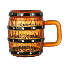 Beer Mug Barrel Design Borosilicate Glass Stein with Lid 15.5oz Heat Resistant Drinkware
