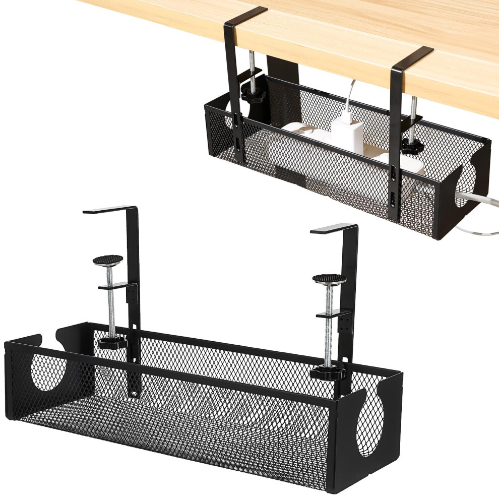 Under Desk Cable Management Tray With Nodrill Clamp Mount, Adjustable Large Capacity Wire Organizer Basket For Office And Home Desk (Black) 9070919963902