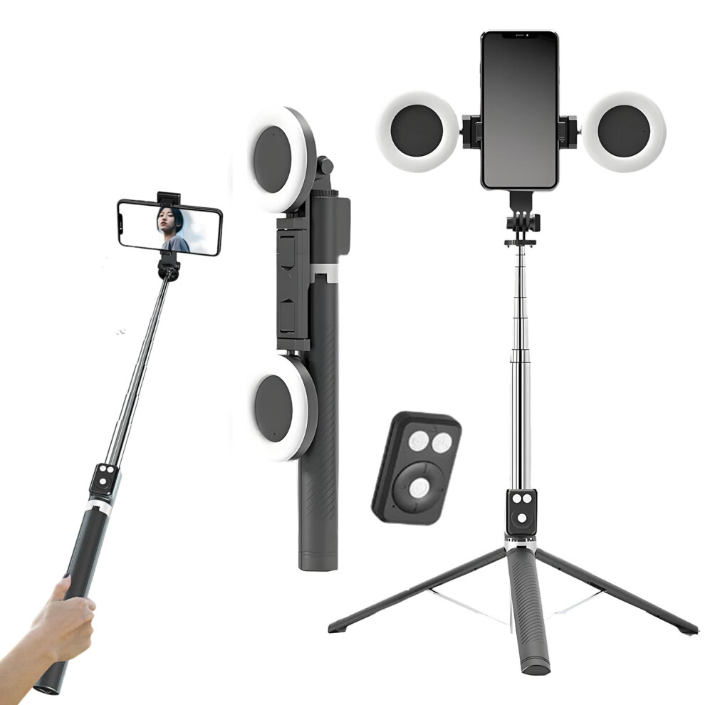 Selfie Stick Tripod With 67' Extendable Phone Stand, Bluetooth Remote And 360 Rotating Fill For Live Streaming Light 9455672870146