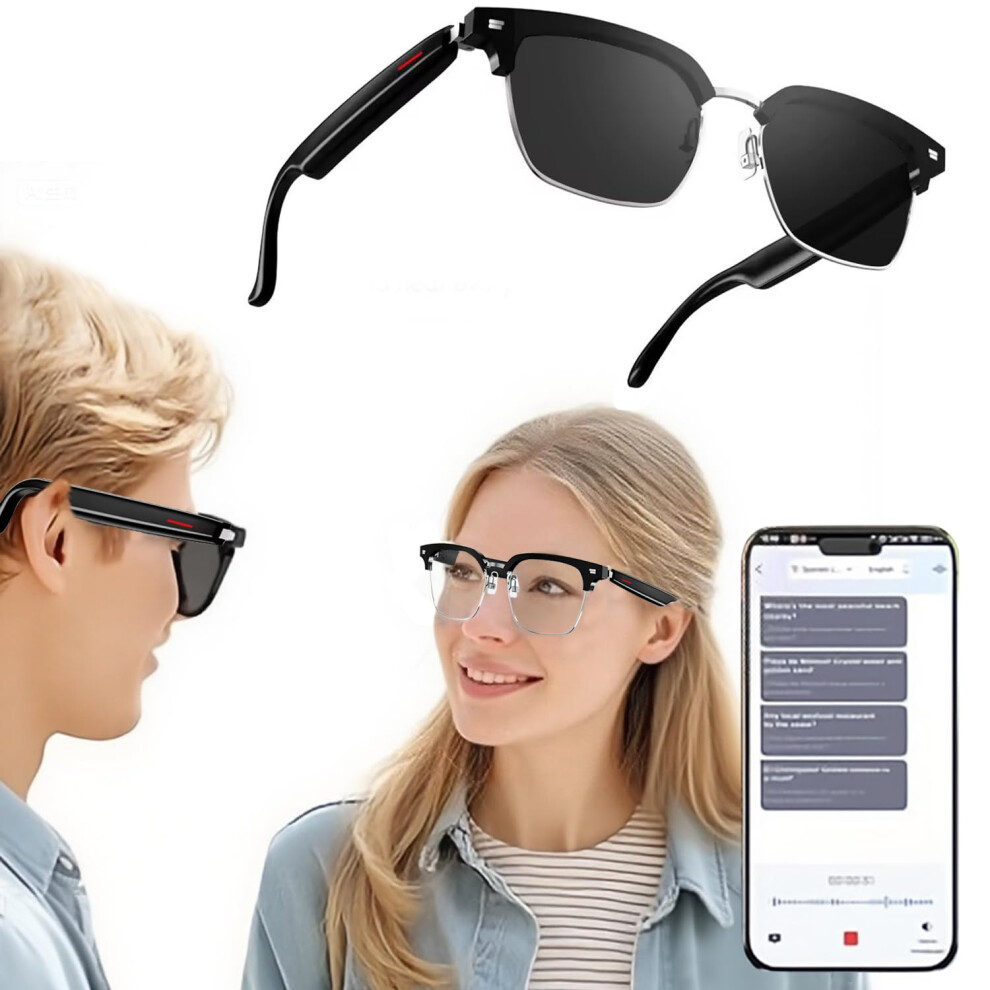 Ai Smart Glasses With 144 Language Translation, Bluetooth 5.0 Speakers, Uv Protection, Black 9113335730793