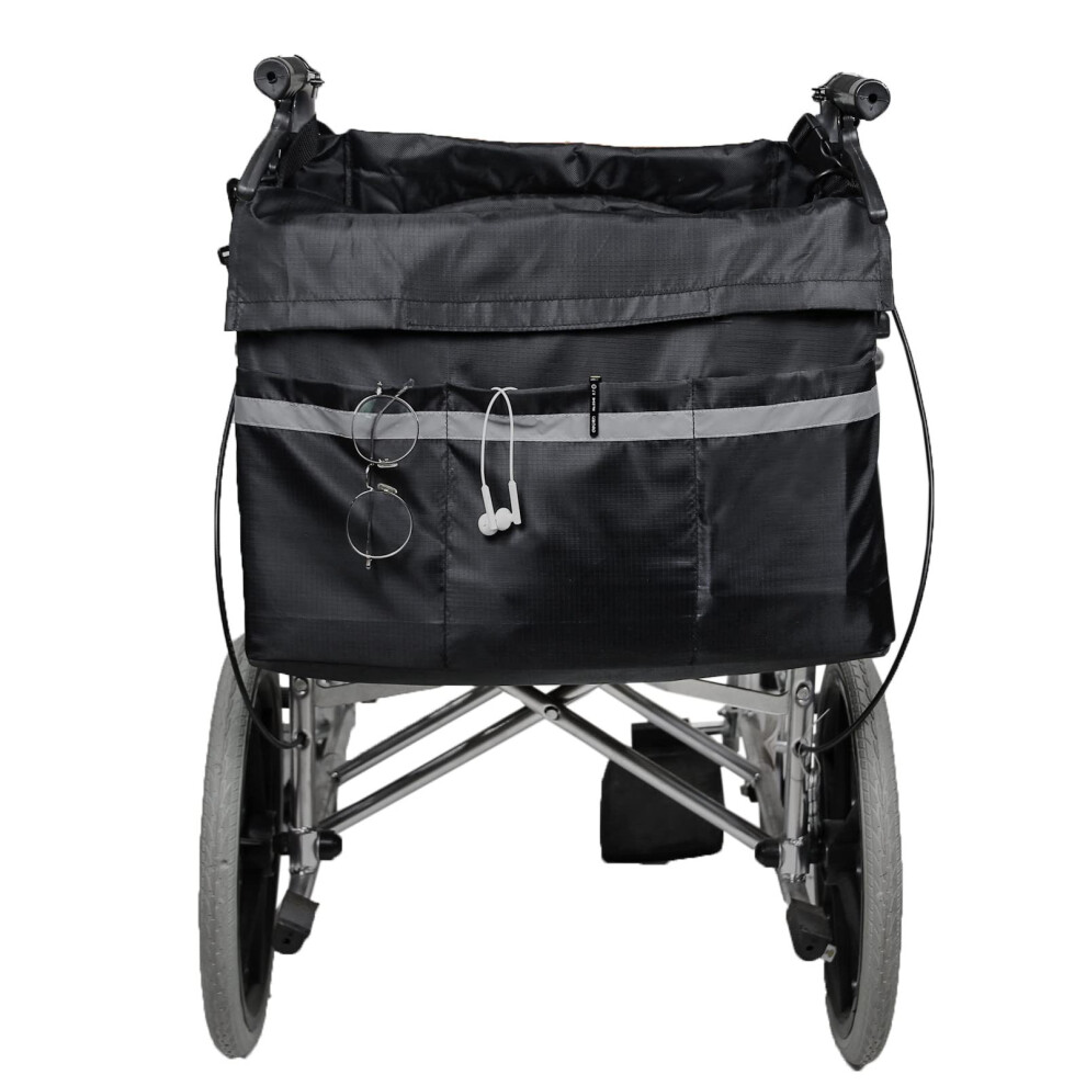 Wheelchair Storage Bag with Reflective Safety Stripes, Waterproof Organizer Backpack with Multiple Pockets