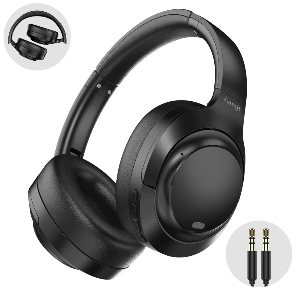 Noise Cancelling Headphones Hybrid Active Bluetooth 5.4 Over Ear With Mic, 80H Playtime, Deep Bass, Foldable For Travel And Office Black 9053599198826