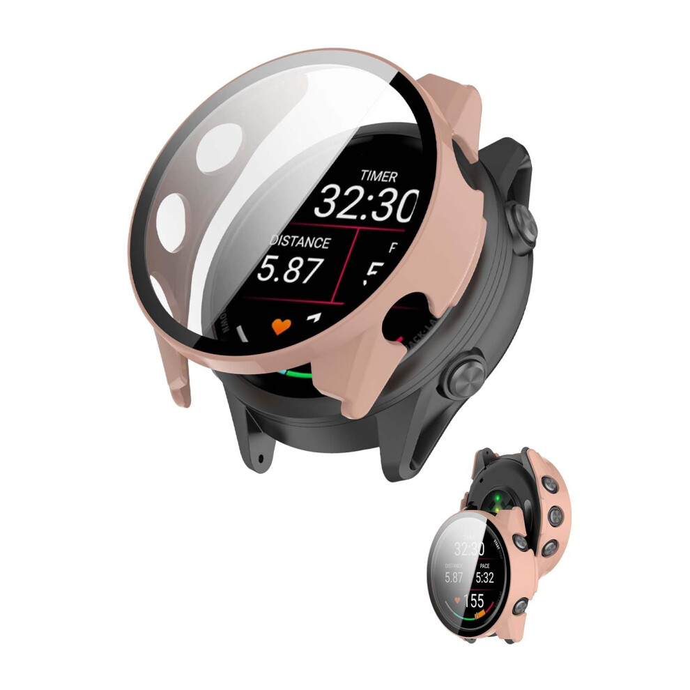 42Mm Case With 9H Tempered Glass Screen Protector, Hard Pc Cover For Garmin Forerunner 570 Pink 9455672871464