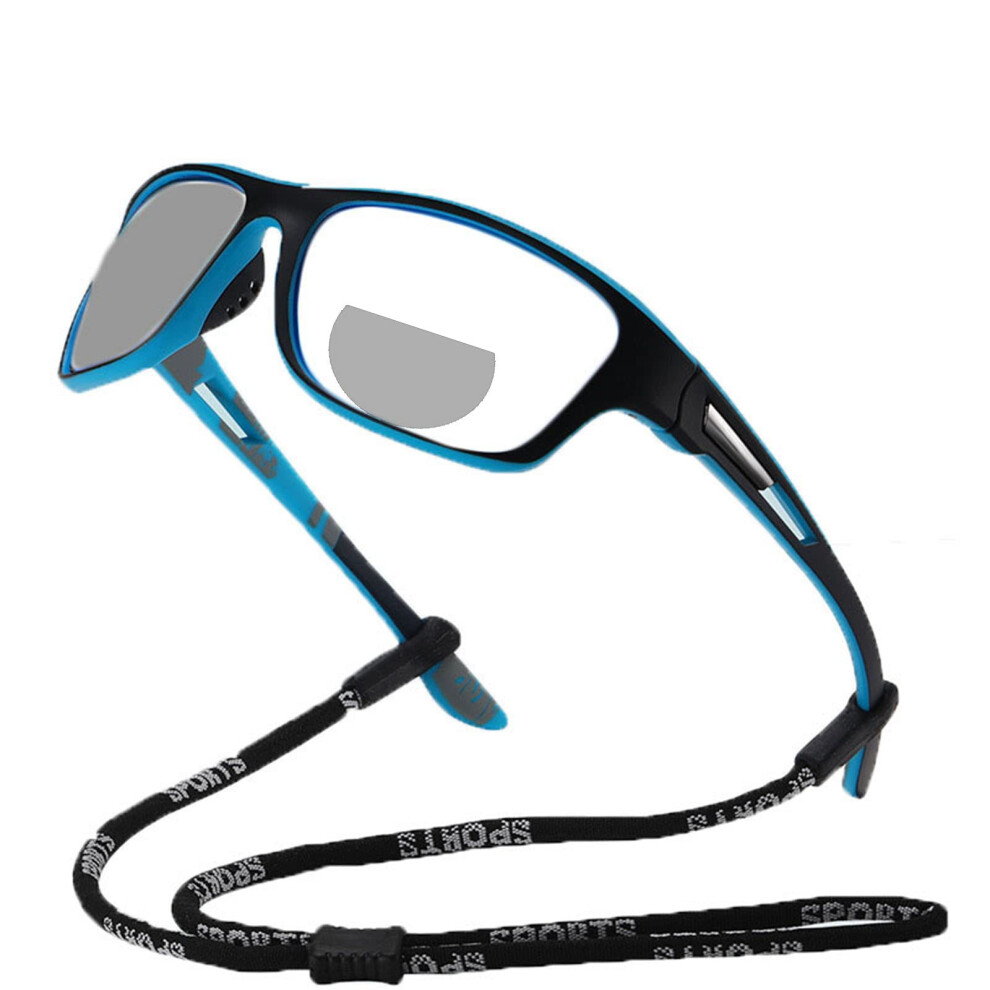 Blue Photochromic Bifocal Reading Glasses With Clear 1.75X Magnification For Men And Women