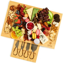 Bamboo Charcuterie Board Set with Utensil Drawer and Handles for Wine and Cheese