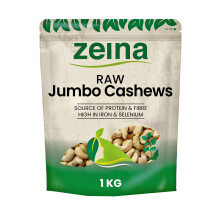 Zeina Jumbo Cashew Nuts (Raw) with High Vitamin B6 and Iron (1Kg) - Natural Fibre and Protein. A Fresh Healthy Snack with Resealable Bag - Peanut and