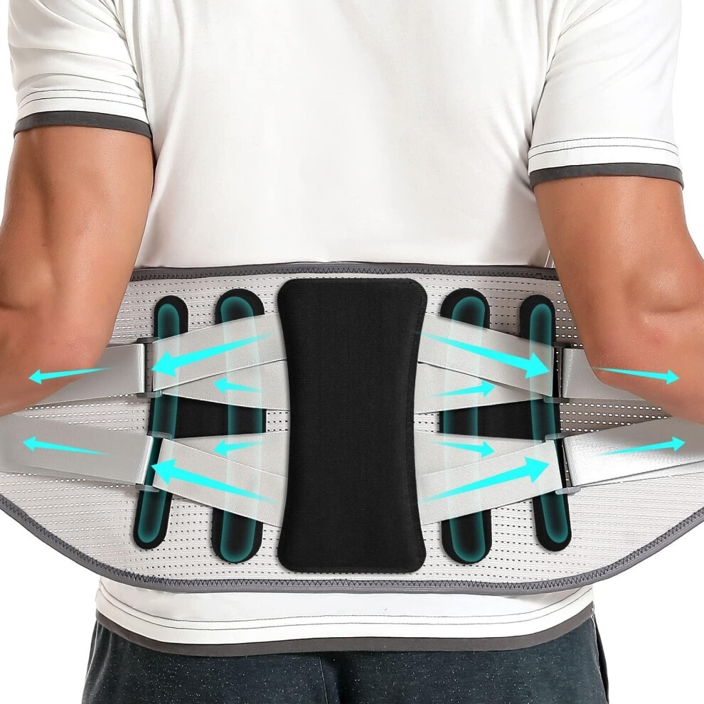 Lumbar Support Belt with Adjustable Compression and Steel Stays for Lower Back Pain Relief and Posture Correction (Black, XL)