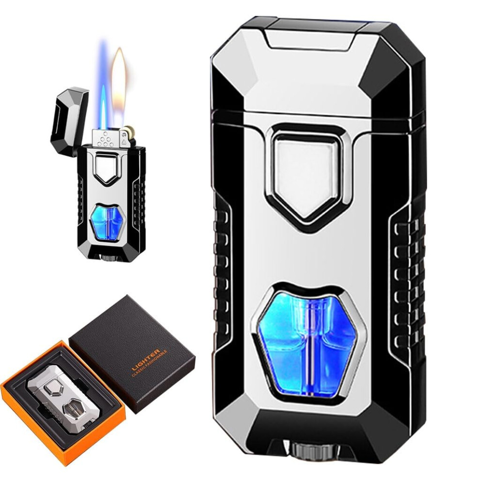 Black Butane Torch Lighter Dual Flame Adjustable Refillable Gas For Candle Cigar Cigarette