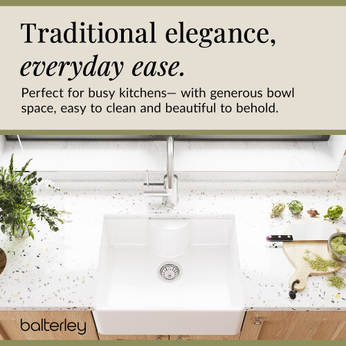 Balterley Traditional Rectangular Single Bowl Fireclay Butler Kitchen Sink - Tap Ledge 1