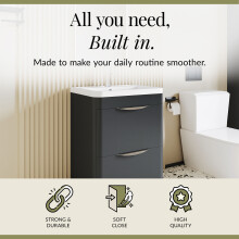 Balterley Wave Contemporary Floor Standing 2 Drawer Vanity Unit & Basin, Dark Grey, 550mm