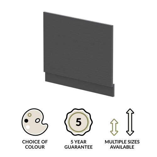 Balterley 750mm Edge/Power Straight End Bath Panel & Plinth - Textured Woodgrain Graphite Grey 2