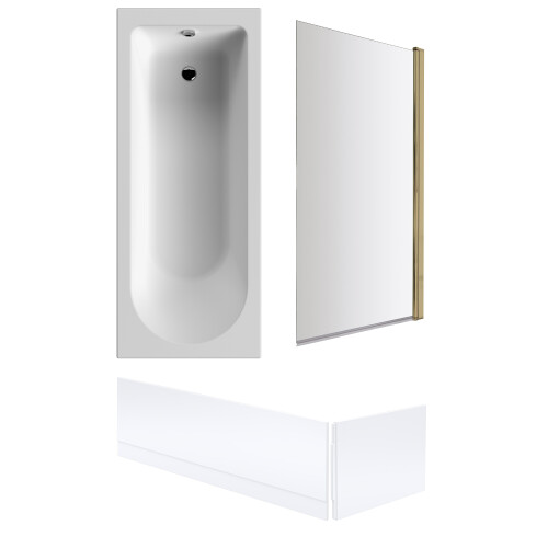 Balterley Round Single Ended 1700x700 Bath Set - Front & End Panels & Brushed Brass Screen 1