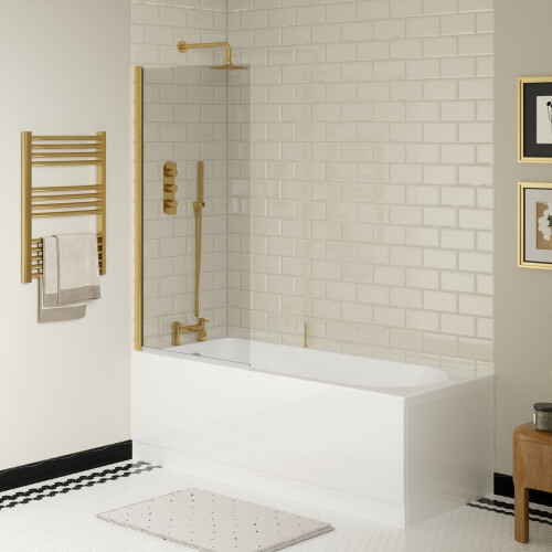 Balterley Round Single Ended 1700x700 Bath Set - Front & End Panels & Brushed Brass Screen 2