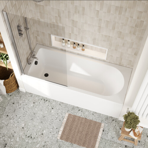 Balterley Round Single Ended 1700x700 Bath Set - Front Bath Panel & Chrome Screen & Black Waste 2