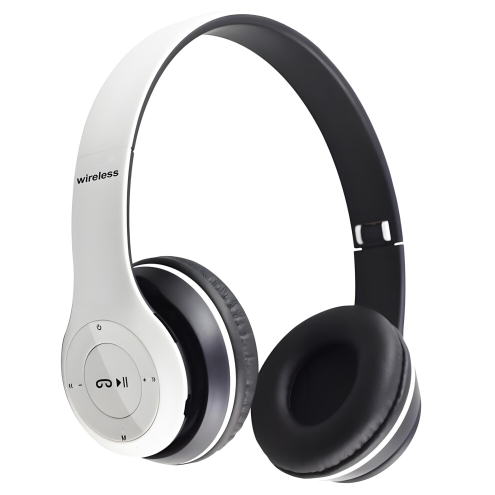 Noise Cancelling Headphones Over Ear Wireless Bluetooth 5.0 With Mic Deep Bass Foldable White 9455672872737