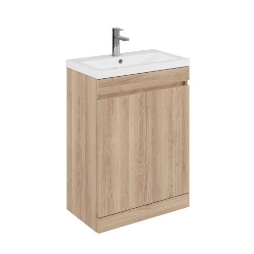 Balterley Balterley 600mm Floor Standing 2 Door Compact Unit with Polymarble Basin - Light Oak