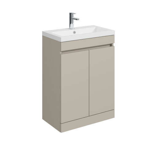 Balterley Balterley 600mm Floor Standing 2 Door Compact Unit with Polymarble Basin - Pebble Grey